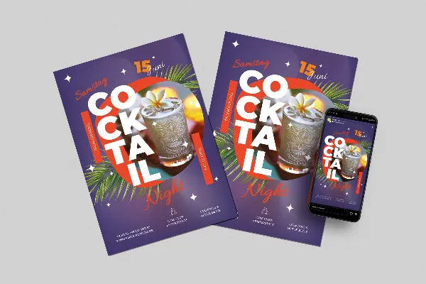 Invitación a fiesta de cóctel: Plantilla de póster y folleto "Estrellas