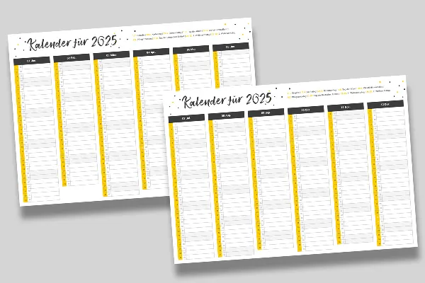 Kalender-Vorlage 2025: Halbjahreskalender