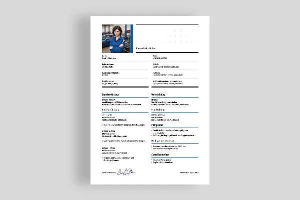 Resume template auto mechanic in Gentian Blue (one-sided)