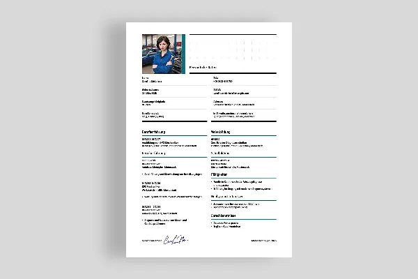 Résumé template for automotive mechanic in blue-green (single-sided)