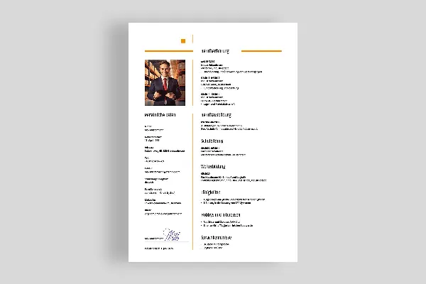 Resume template industrial clerk in yellow-orange (one-sided)