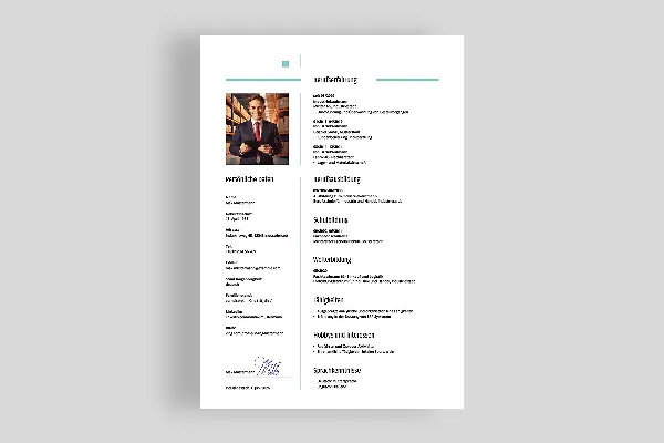 Resume template for industrial clerk in mint green (one-sided)