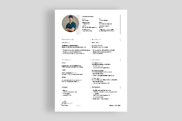 One-sided CV template for a cleaner in iron gray.