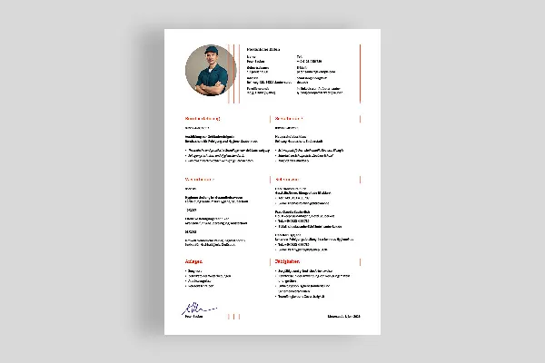 One-sided CV template for cleaning staff in salmon orange.