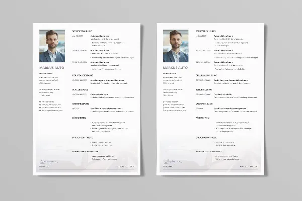 One-sided resume template for car salesman/woman in violet.