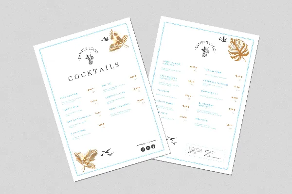 Carte des cocktails et des boissons "Tropic" (une face)