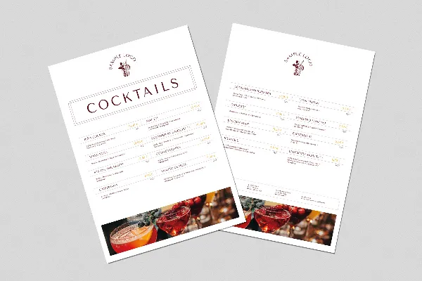 Cocktail and drinks menu "Elegant" (one-sided)