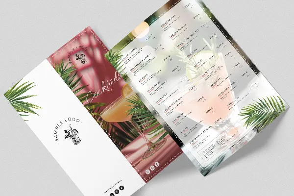 Menu cocktail et boissons "Tropical" (carte à volets, quatre côtés)