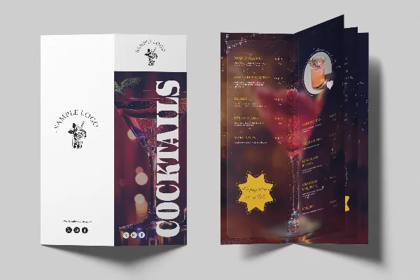 Cocktail and drinks menu "Splash" (folded card, eight pages)