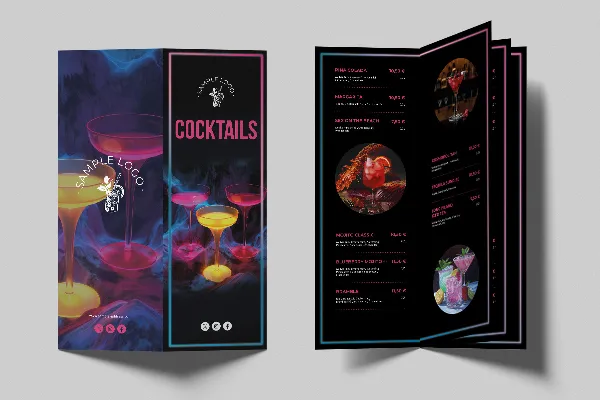 Cocktail and drinks menu "Pulse" (folding card, eight-sided)