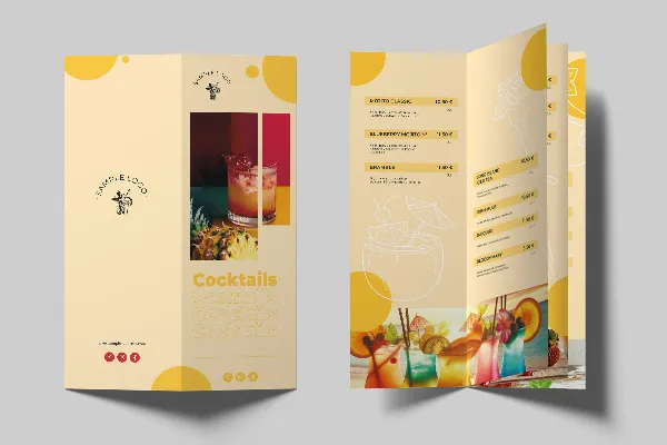 Menu cocktails et boissons "Été" (carte pliée en huit)