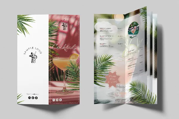 Menu des cocktails et des boissons "Tropical" (carte pliée en huit)