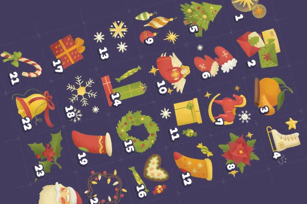 Numbers for printable Advent calendars in a classic Christmas design