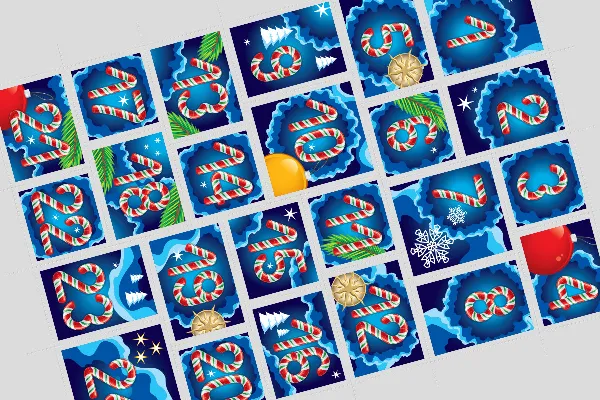 Numbers for printable advent calendar in a blue winter design