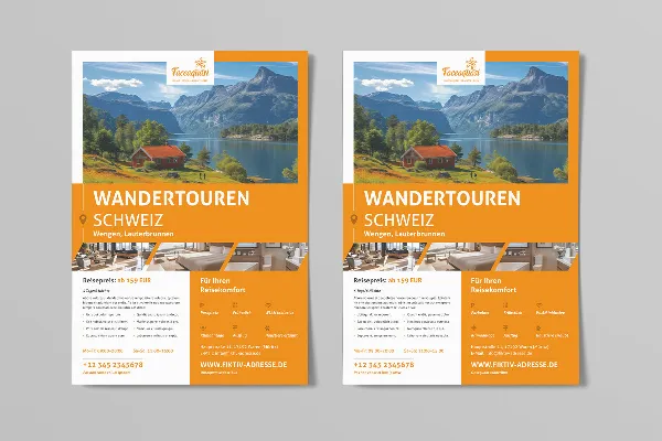 Flyer-Vorlagen für Reiseanbieter zum Aushang und zur Schaufensterwerbung – Variante 4