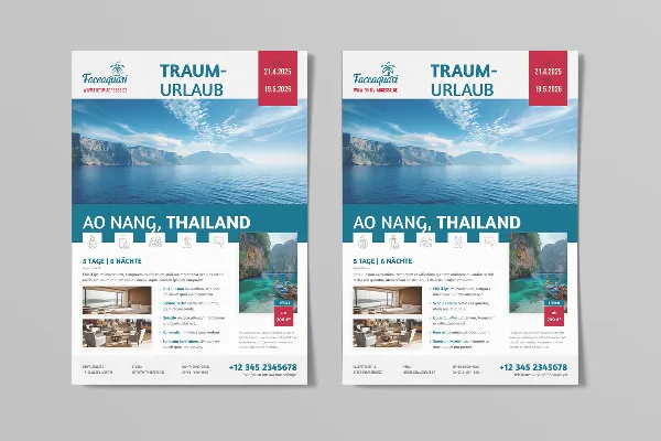 Flyer-Vorlagen für Reiseanbieter zum Aushang und zur Schaufensterwerbung – Variante 6