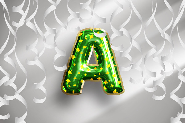 Photoshop smart object: Shiny green balloon look with stars for texts and shapes