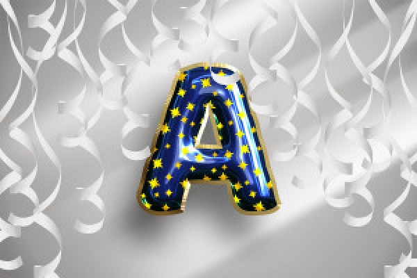 Photoshop smart object: Shiny blue balloon look with stars for texts and shapes