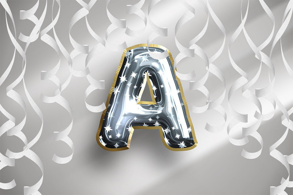 Photoshop smart object: Shiny silver balloon look with stars for texts and shapes