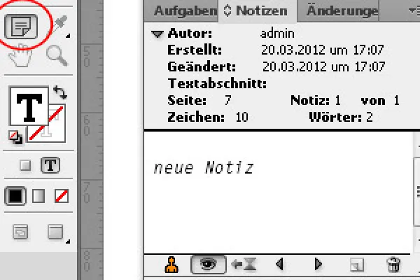 The note tool in InDesign