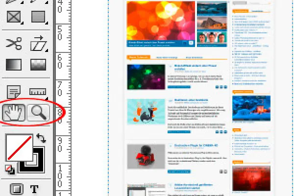 Das Hand- und das Zoom-Werkzeug in InDesign
