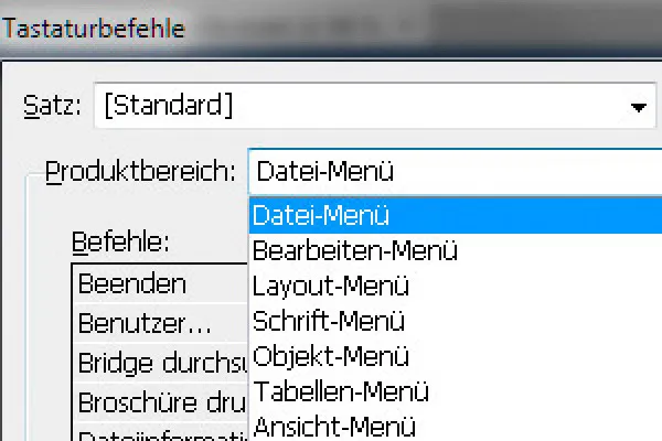 Tastaturbefehle in InDesign