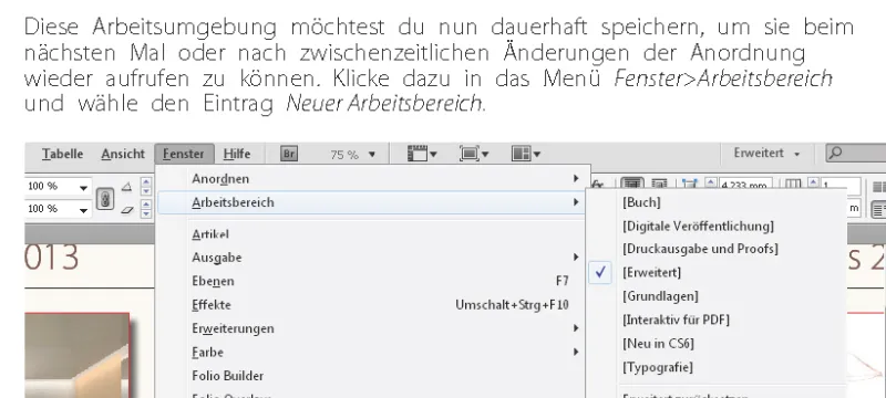 Benutzerdefinierte Menüs und Paletten in InDesign