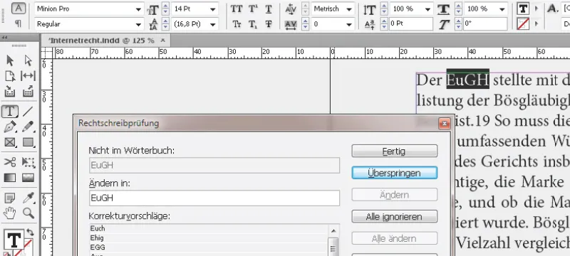 Rechtschreibprüfung und 'Suchen und Ersetzen' in InDesign