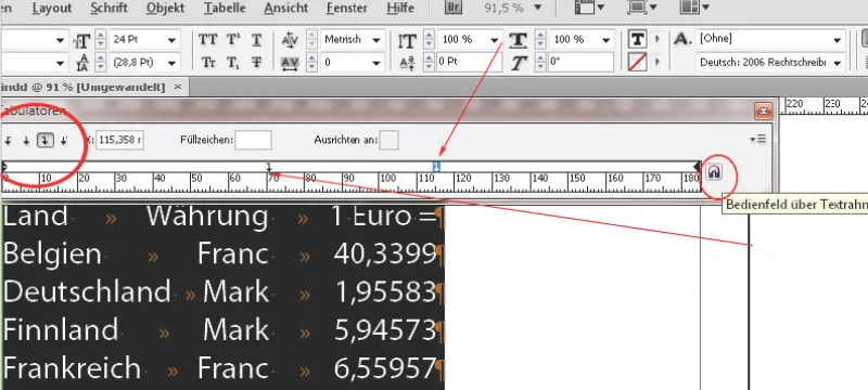 Tabulatoren und Tabellen in InDesign