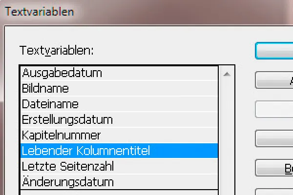 Arbeit mit Variablen und lebenden Kolumnentiteln in InDesign