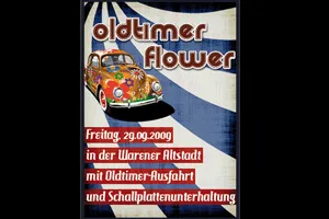 Flyer design in a retro-grungy look: Flower-Power vintage car meeting - from design to printing