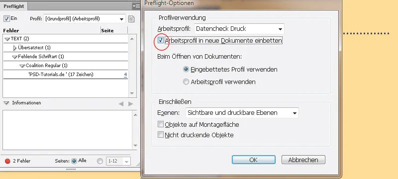 Preflightcheck, verknüpfte Schriften und Bilder prüfen, Farben kontrollieren, Dokument verpacken in InDesign