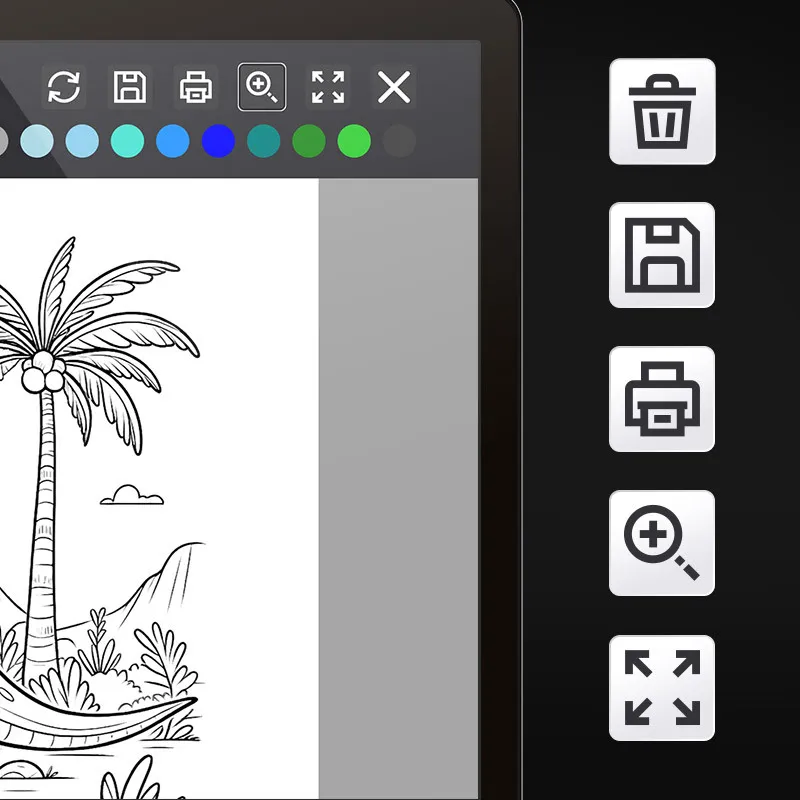 Online malen: Funktionen zum Speichern, Zoomen, Ausdrucken