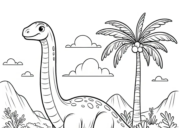 Brachiosaurus in tropical landscape (coloring picture)