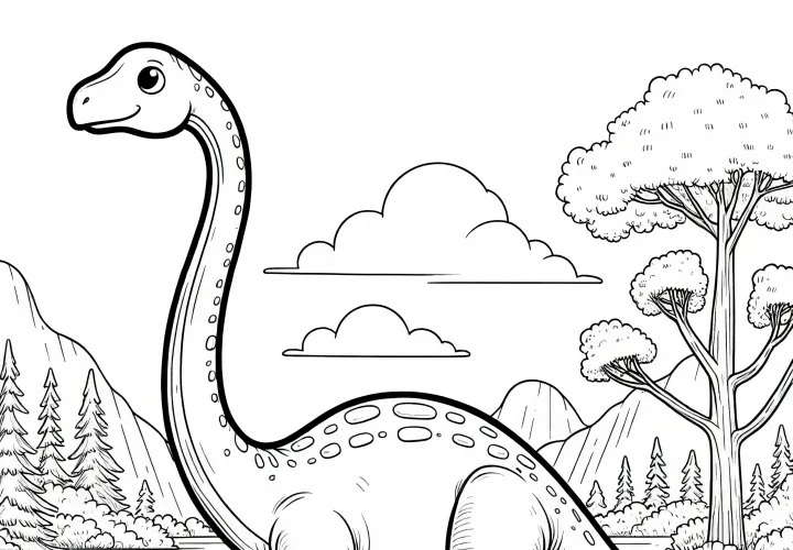 Brachiosaurus in natural setting (coloring page)