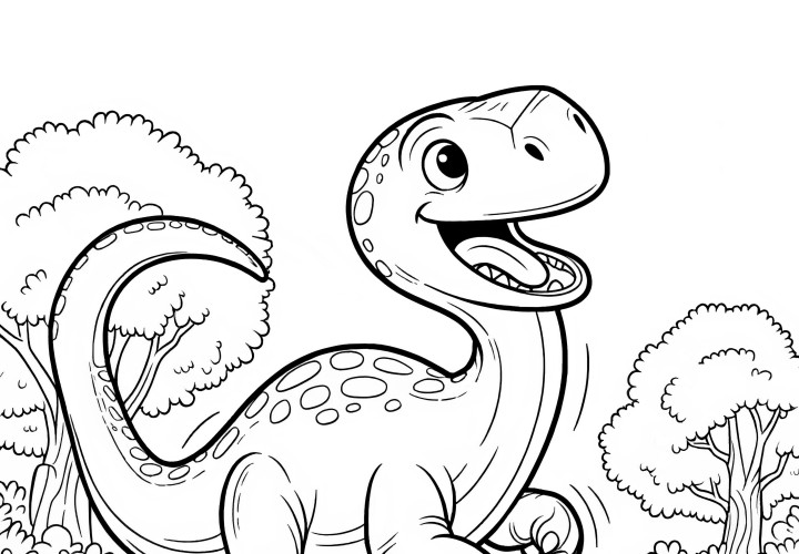 Happy Brachiosaurus in the forest to color