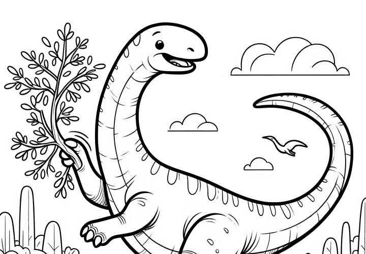 Brachiosaurus in the prehistoric jungle (coloring page)