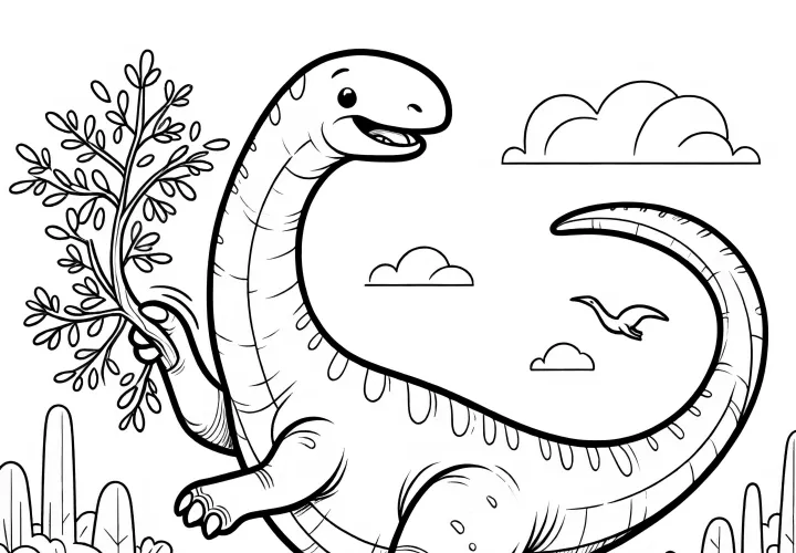 Brachiosaurus in the prehistoric jungle (coloring page)