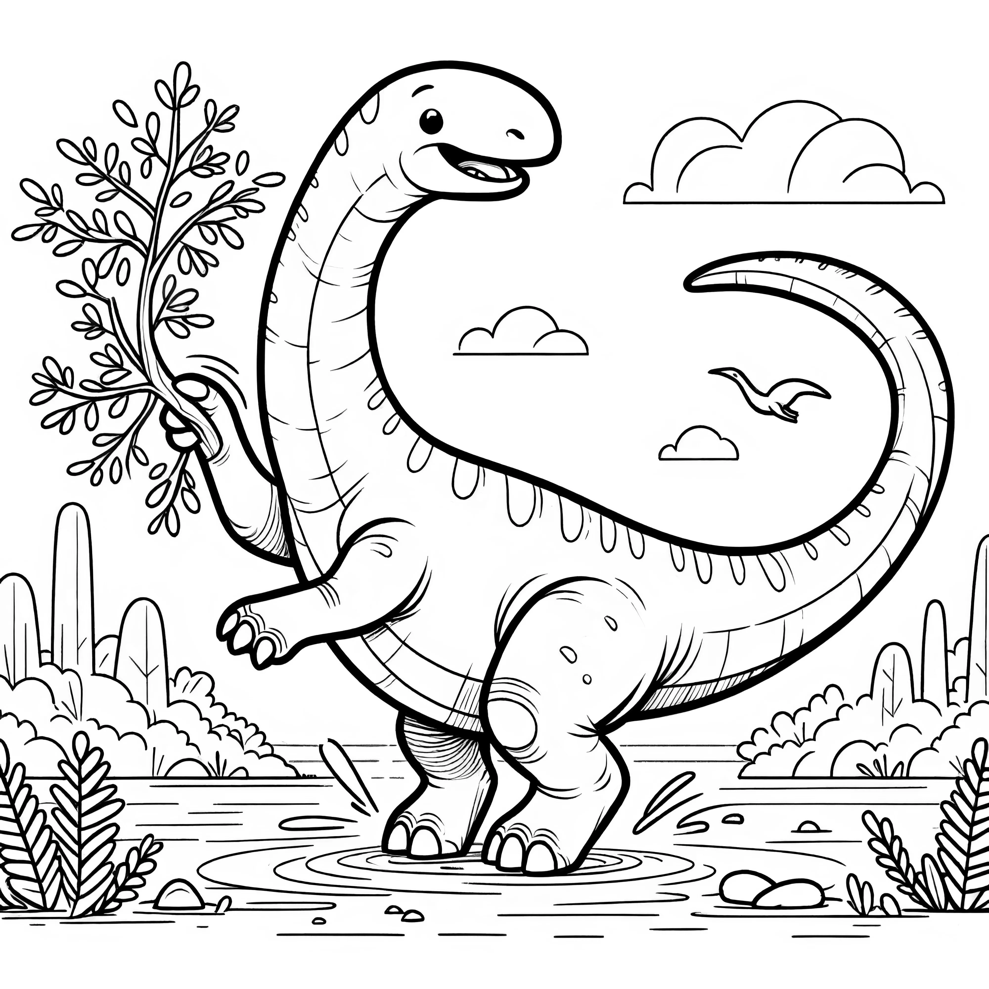 Friendly Brachiosaurus in prehistoric landscape