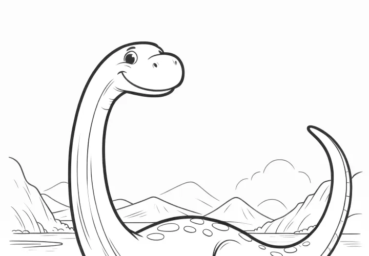 Brachiosaurus in the prehistoric valley for coloring