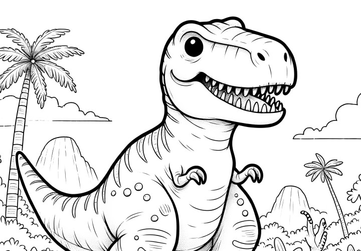 Tyrannosaurus rex in jungle landscape for coloring