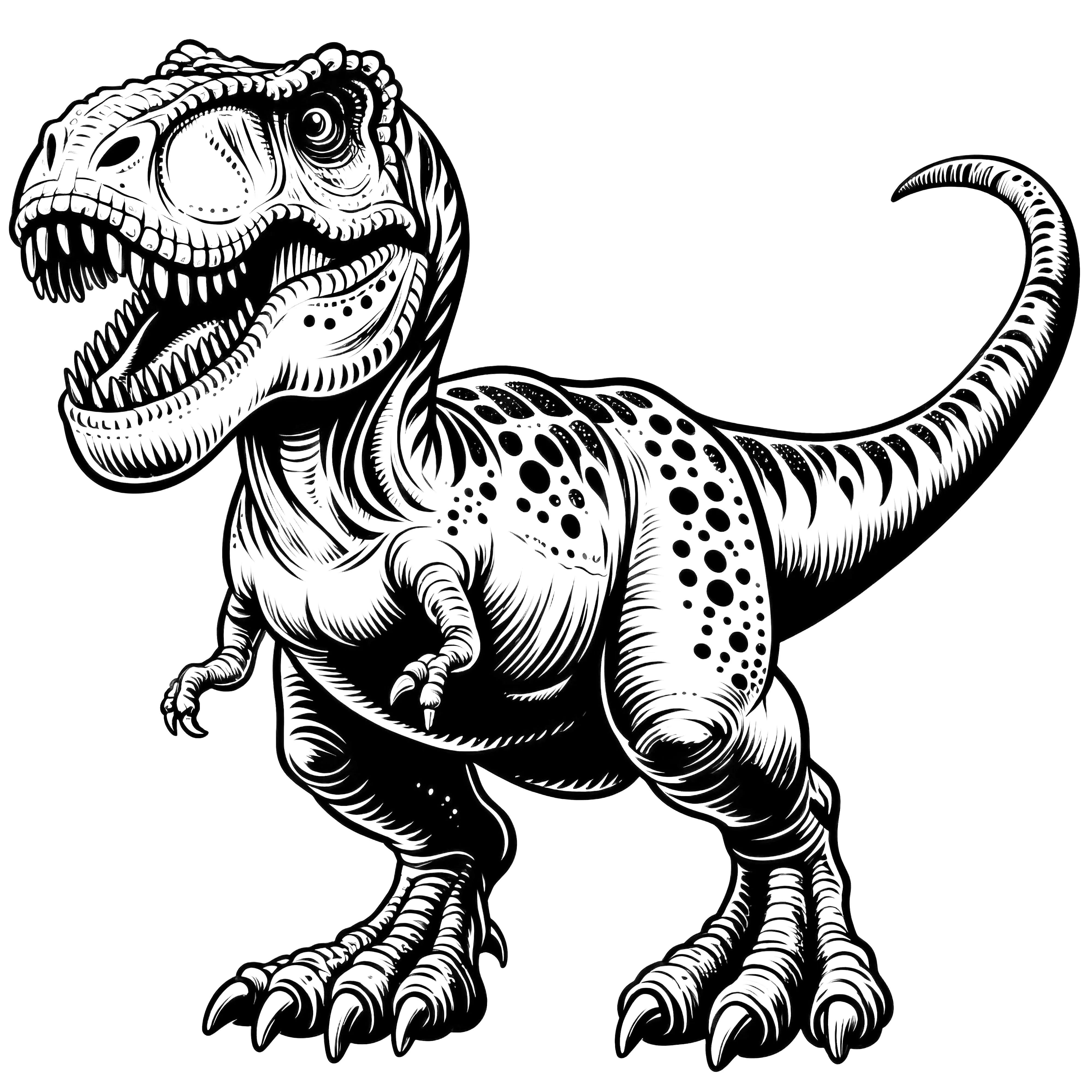 Coloring picture of a Tyrannosaurus Rex for free download.