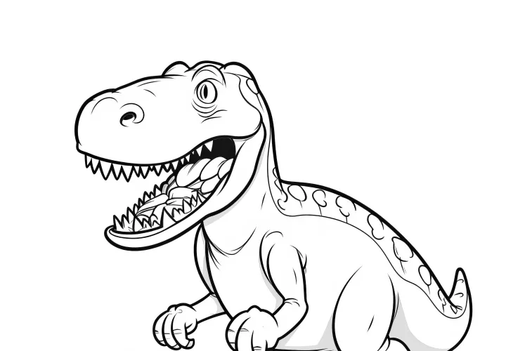 T-rex coloring picture with feeding bowl