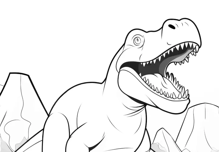 For coloring: T-rex in front of prehistoric landscape