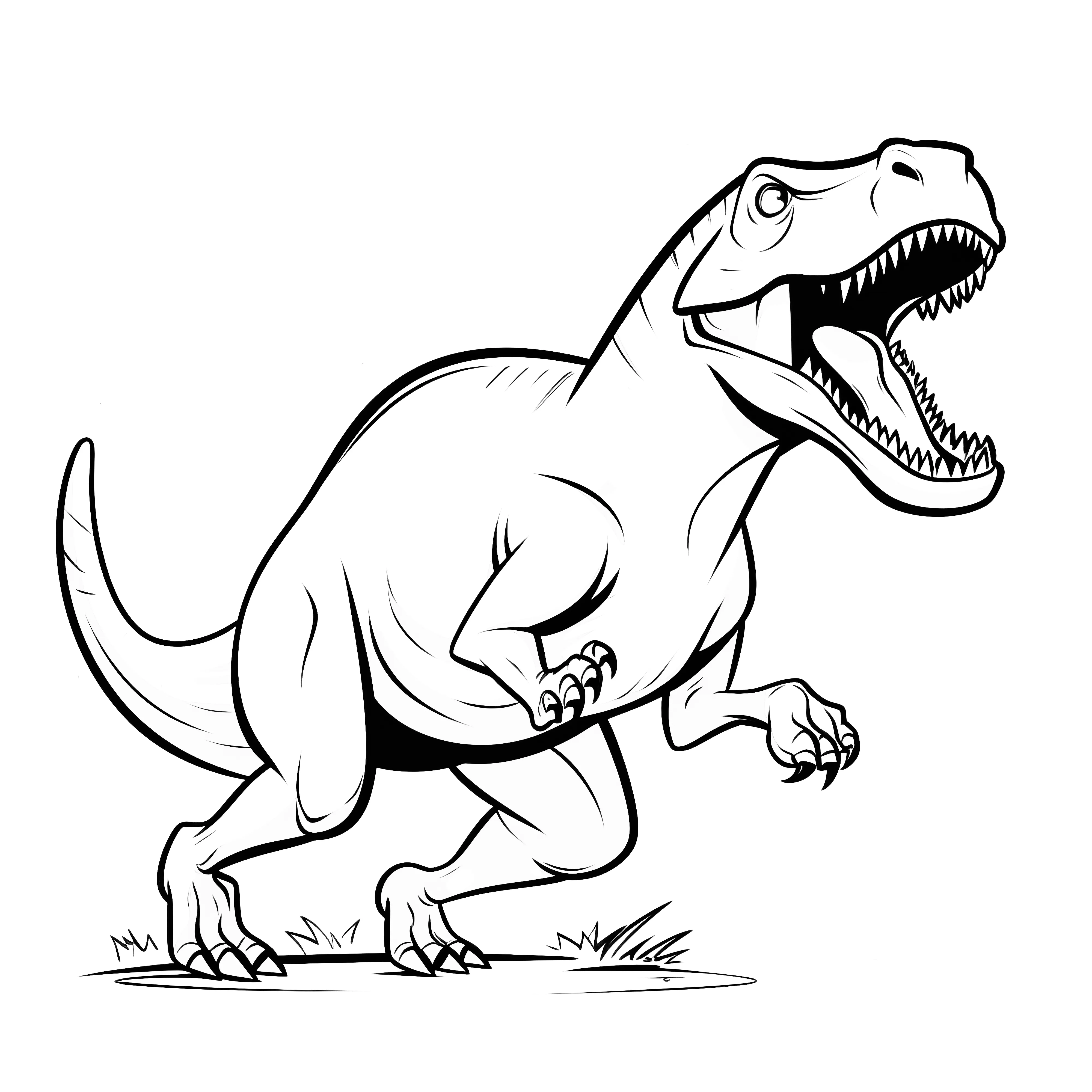 Coloring picture of a Tyrannosaurus Rex in front of a simple natural background