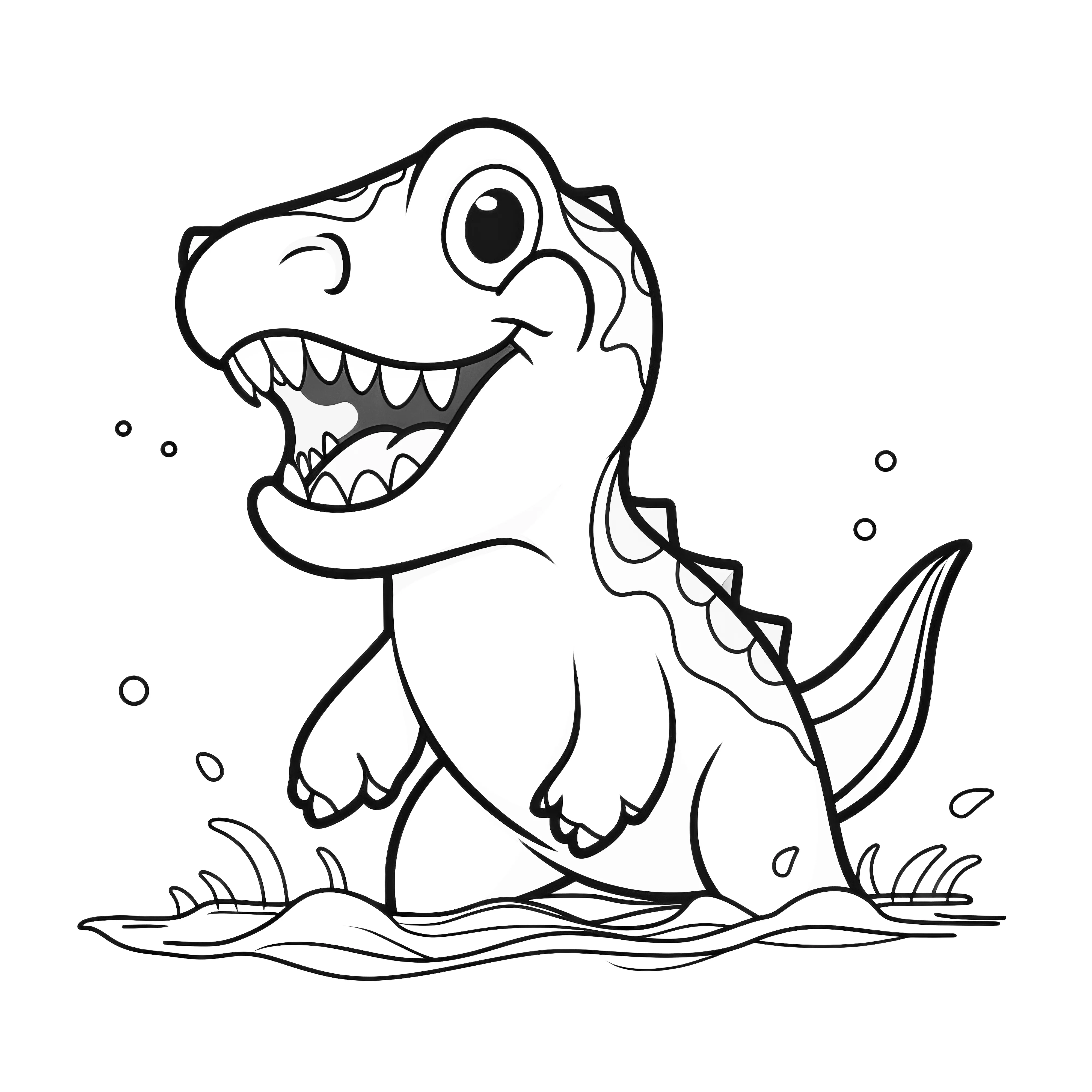 Happy Tyrannosaurus rex in the water, coloring picture