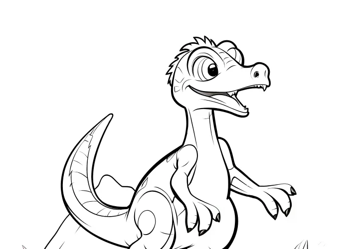 Coloring page: Velociraptor in prehistoric landscape