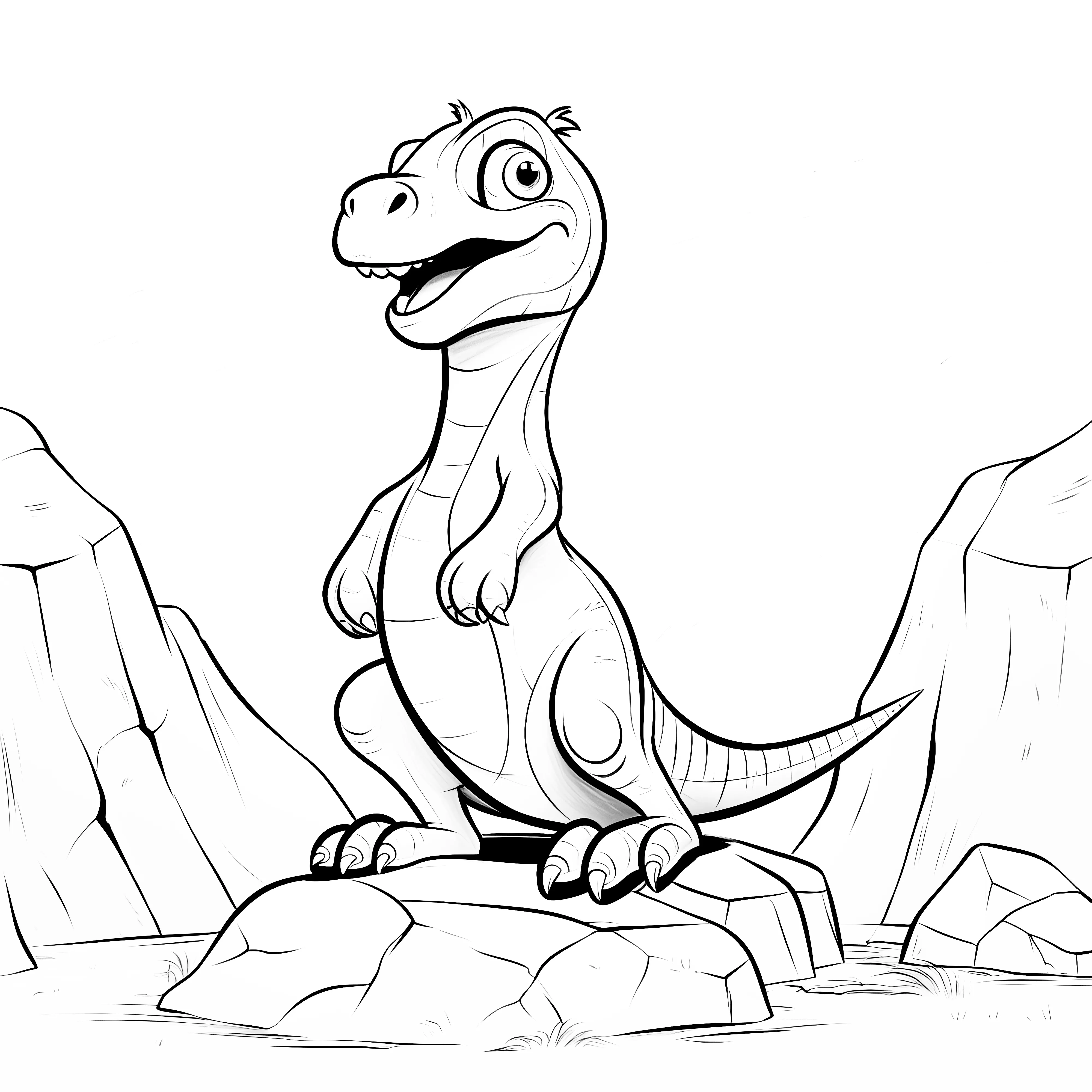 Velociraptor is standing on a rock in a prehistoric landscape