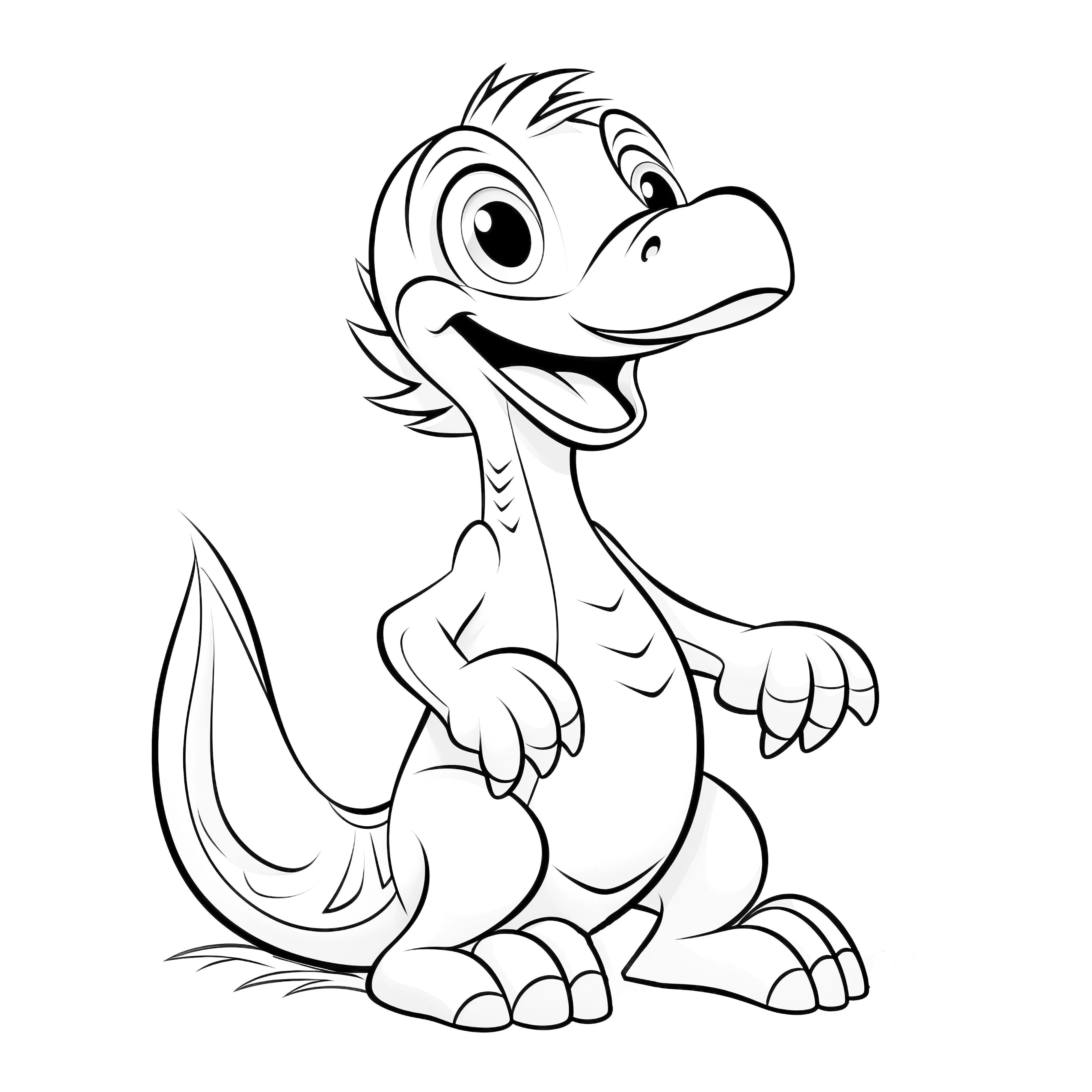 Coloring picture of a cute Velociraptor in the jungle, ideal for printing and coloring.