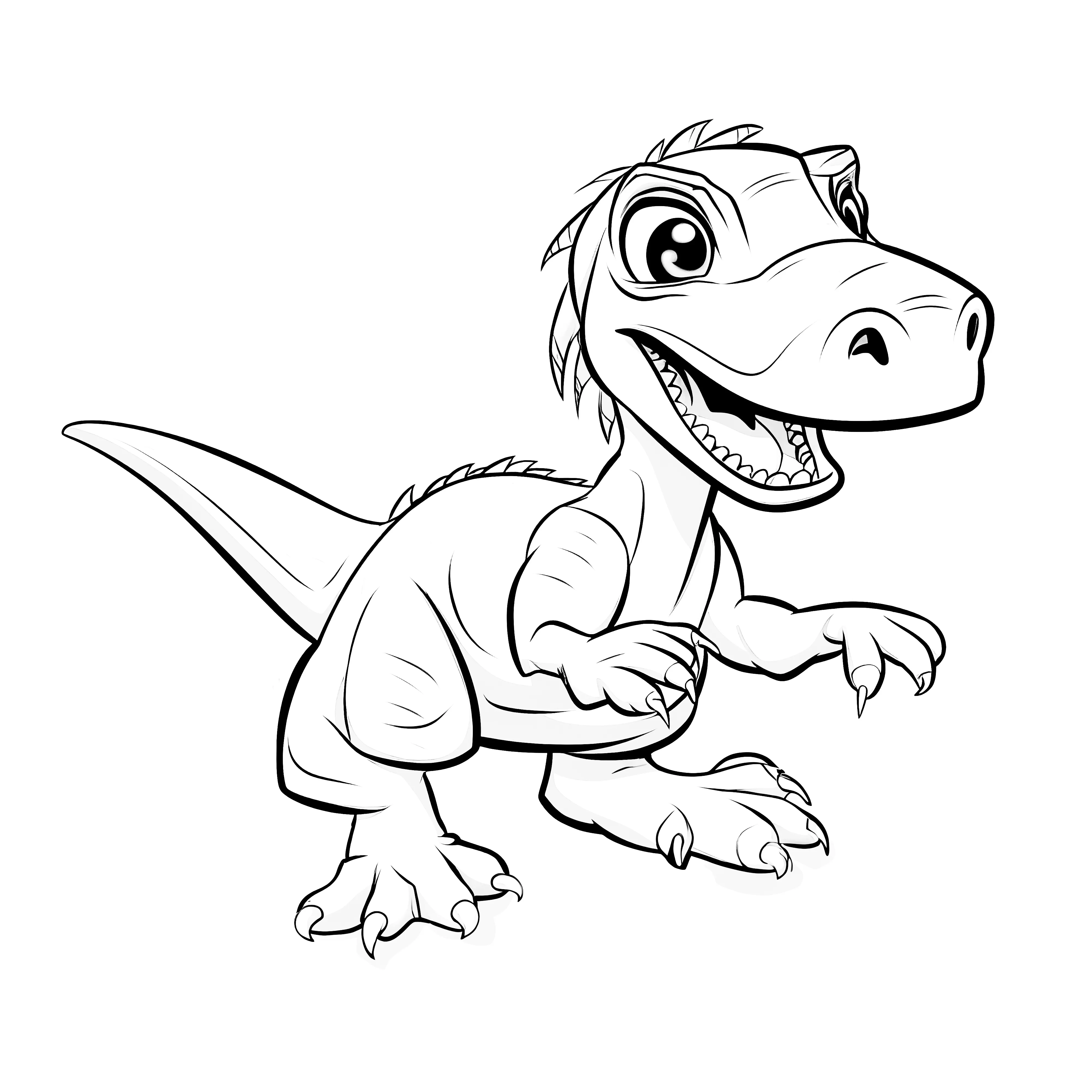 Cute velociraptor in prehistoric jungle as a coloring picture